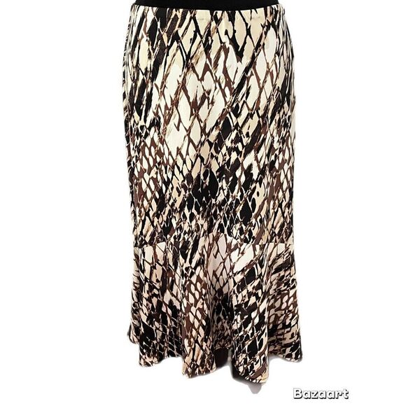 East 5th Women's Brown Print Swing Trumpet Midi Skirt size small - Picture 1 of 6
